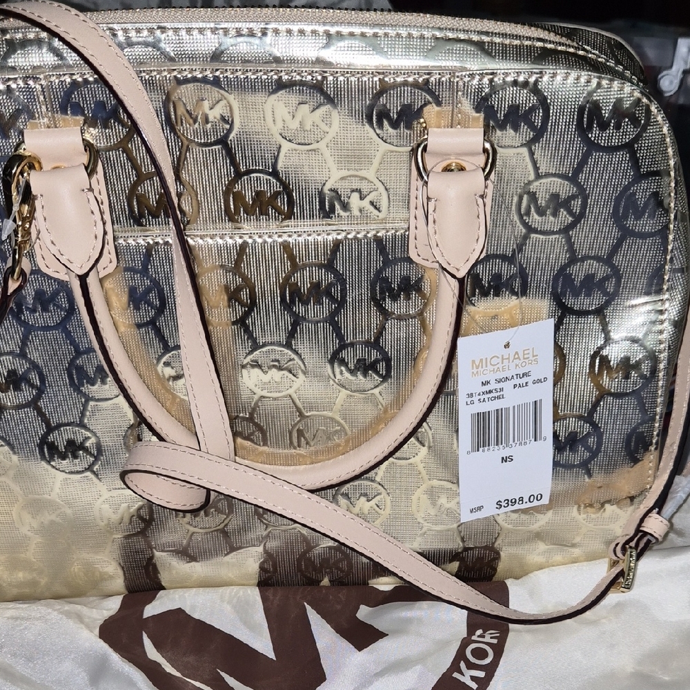 💛Brand New Gold Patent Large Michael Kors Signature Satchel